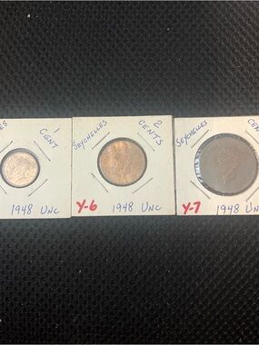 Lot of 3 Seychelles 1948 UNC bronze Coins (1 cent, 2 cents, 5 cents) MM00292